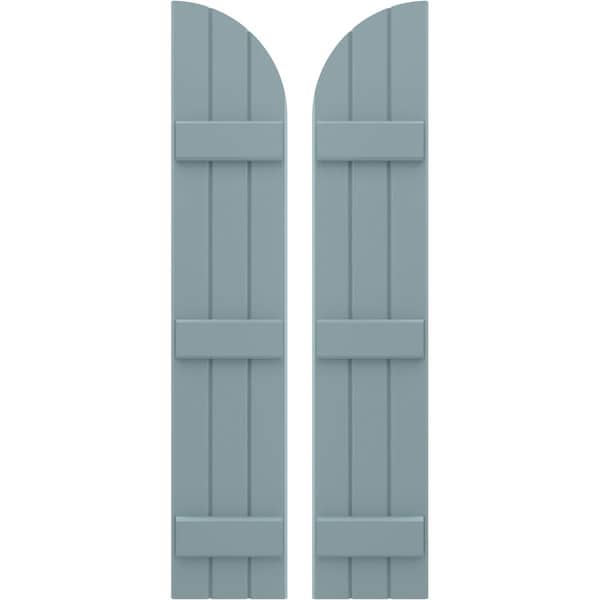 Ekena Millwork Americraft 3-Board (3 Batten) Wood Joined Board-n-Batten Shutters w/ Arch Top, ARW401BQ311X77SBH, PR ARW401BQ311X77SBH - main